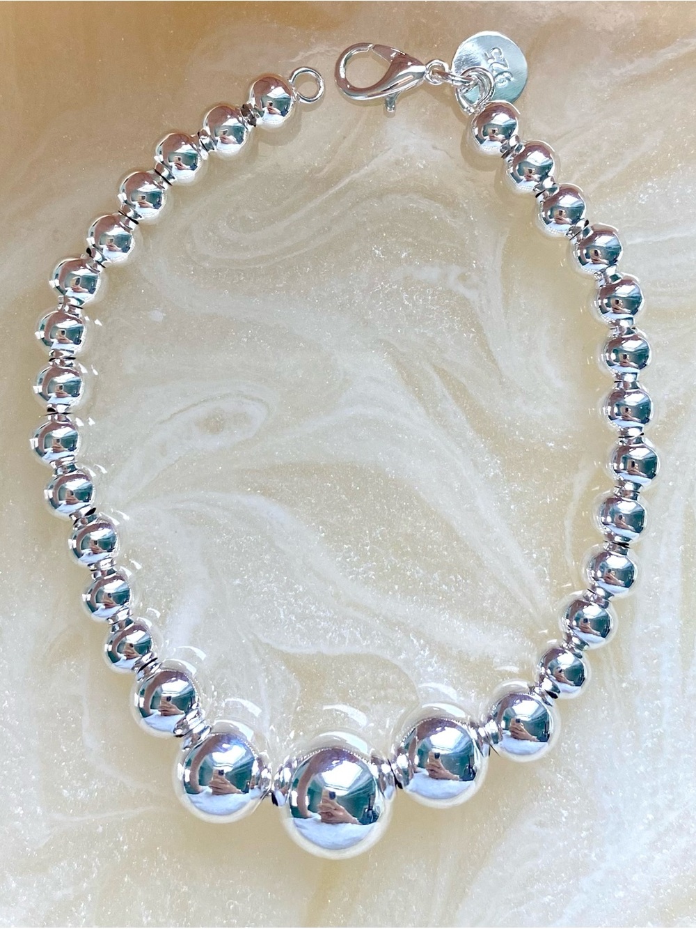 Silver Graduated Bead Bracelet - Silver